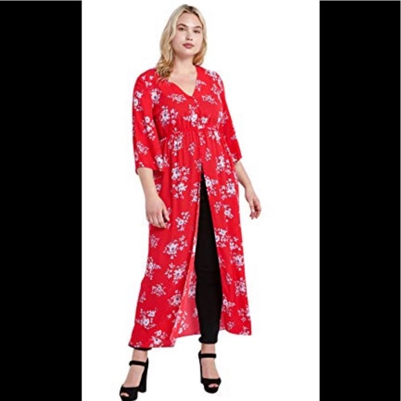 NWOT Beautiful floral button maxi kimono - Picture 10 of 10